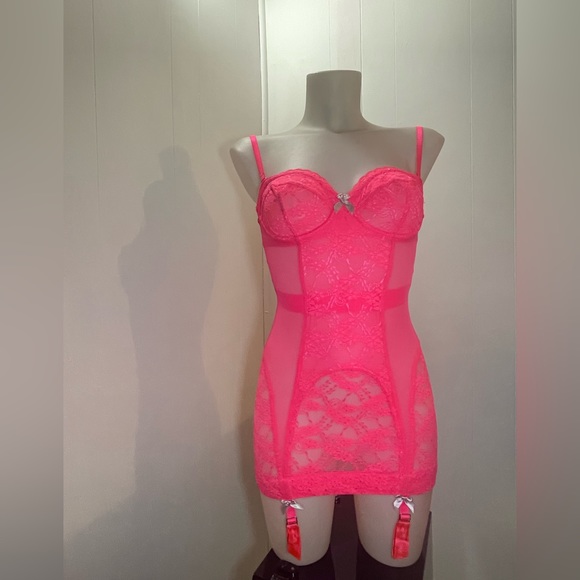 Neon Pink Very Sexy Victoria’s Secret Gartered Slipdress - Picture 3 of 11